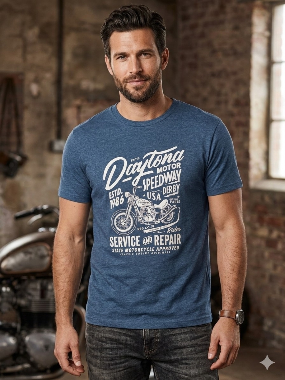 Men's Primark Blue Daytona Graphic Crew T‑Shirt
